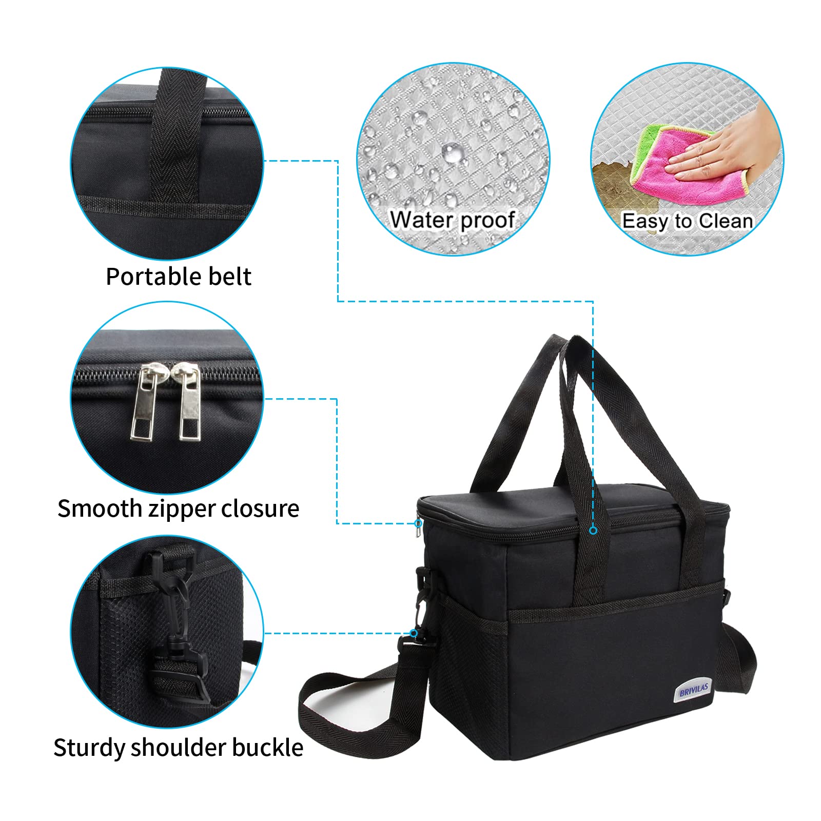 ZGWJ Leakproof Reusable Insulated Cooler Lunch Bag for Men and Women - Office Work Picnic Hiking Beach Lunch Box Organizer