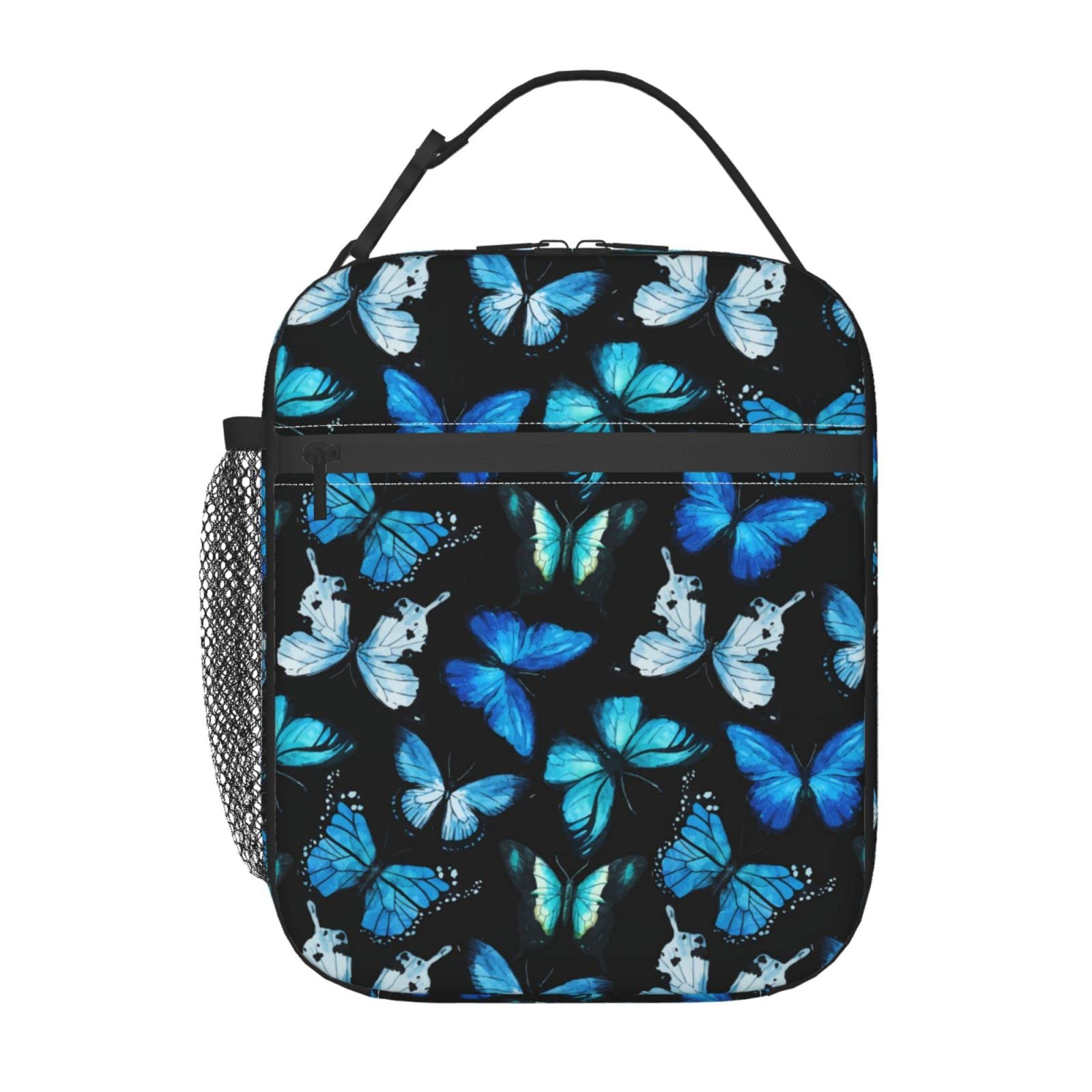 tiehrpr Purple Butterfly Insulated Lunch Box For Women Men,Reusable Lunchbox With Adjustable Shoulder Strap For Work Office Picnic,Cooler Thermal Lunch Bag For Boys Girls