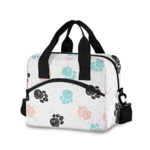 blueangle doodle dog paw print insulated lunch bag with detachable shoulder strap & carry handle, eco-friendly cooler bag tote bag,school lunch box for kids,men,women