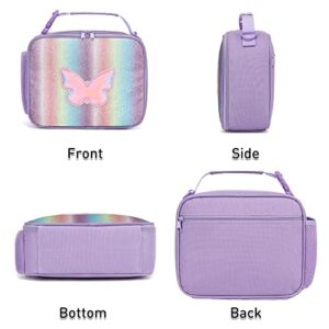 Hairao Girls Lunch Box, Kids Insulated Lunch Box Bag for Girls, Perfect Rainbow Butterfly Bag Size for Packing Hot Foods or Cold Snacks for School Travel and Outdoor Activates Over 4 Years Old