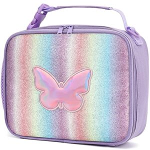 hairao girls lunch box, kids insulated lunch box bag for girls, perfect rainbow butterfly bag size for packing hot foods or cold snacks for school travel and outdoor activates over 4 years old