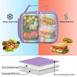 Hairao Girls Lunch Box, Kids Insulated Lunch Box Bag for Girls, Perfect Rainbow Butterfly Bag Size for Packing Hot Foods or Cold Snacks for School Travel and Outdoor Activates Over 4 Years Old