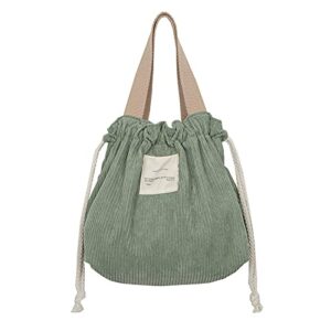 cherse corduroy lunch bag for women lunch box aesthetic lunch bag drawstring cute hand bag pastel supplies (drawstring green)