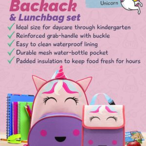 Toddler Backpack for Girls and Boys with Kids Lunch Bag - Unicorn Backpack for Girls and Lunch Bag Kids Backpack for School with Lunch Box Kids - Camp Travel Preschool Backpack - Unstoppable Unicorn