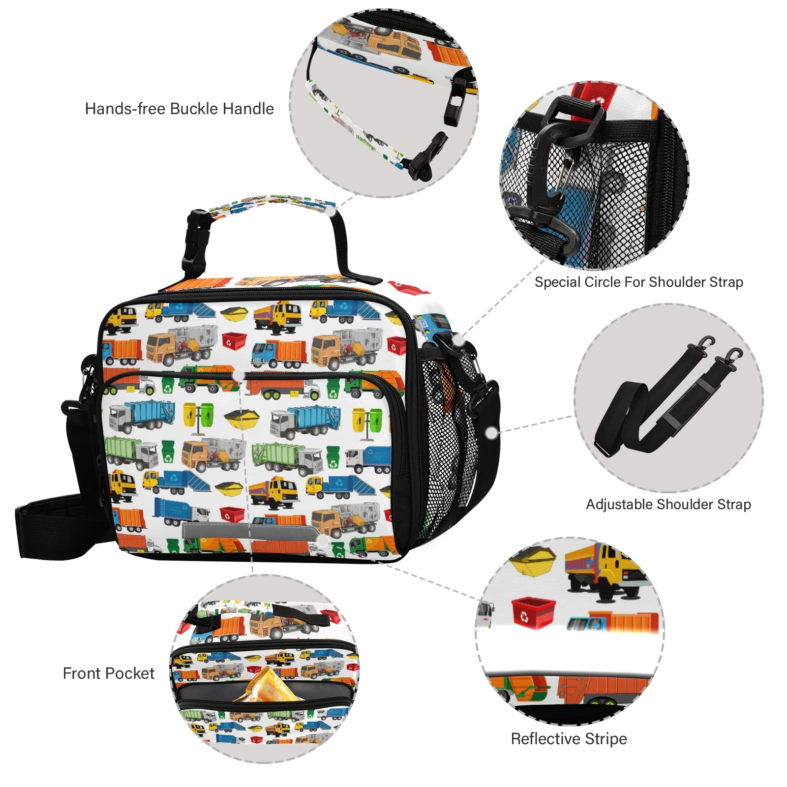 XDMXY Reusable Lunch Bags for Boys Girls, Shoulder Bag LunchBox Bags Container for School Work Picnic (A-03)