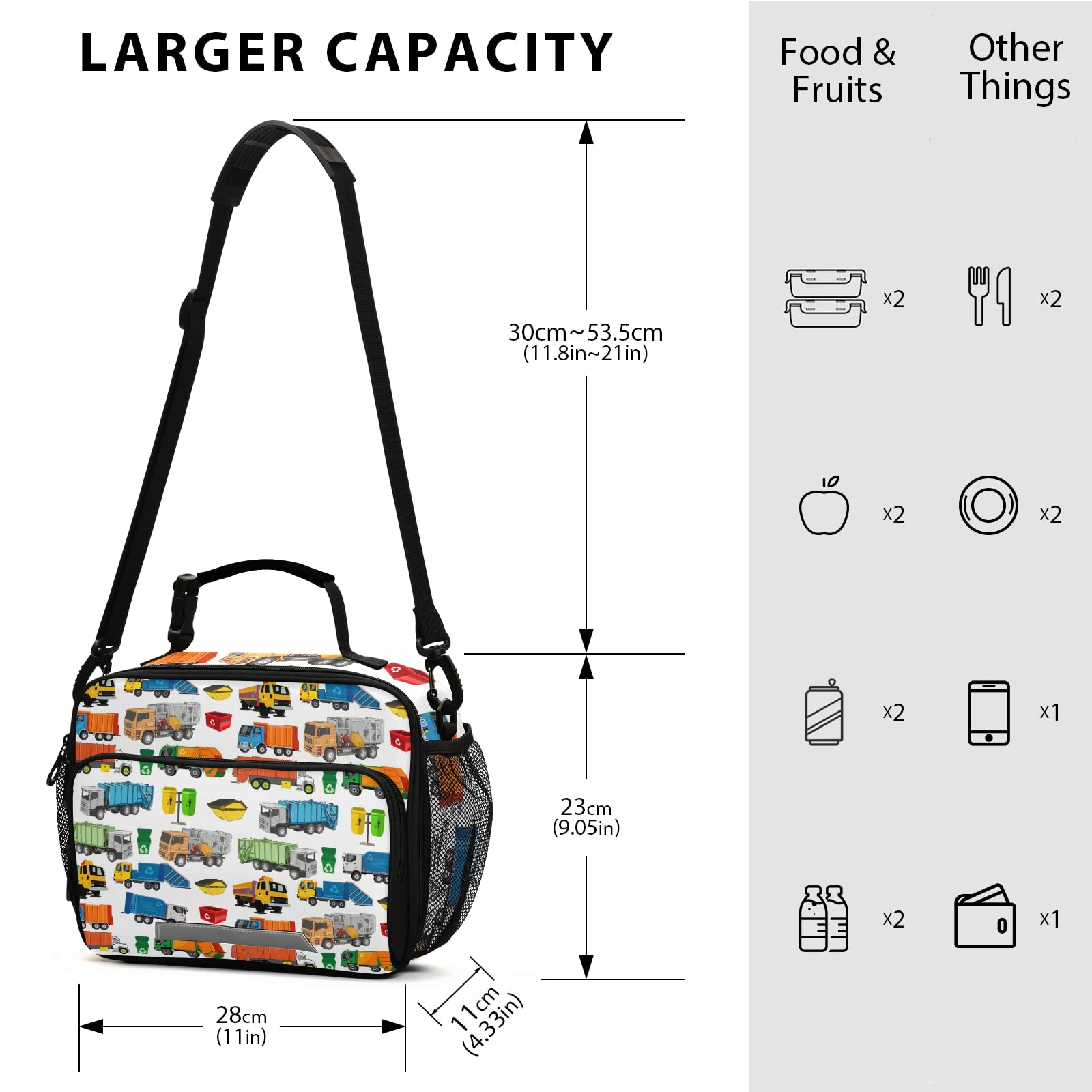 XDMXY Reusable Lunch Bags for Boys Girls, Shoulder Bag LunchBox Bags Container for School Work Picnic (A-03)