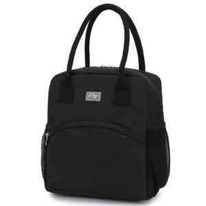 kasqo lunch box bag for men women, insulated thermal reusable lunch cooler tote lunch tote with front pocket office work travelling in black