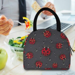 Blueangle Red Ladybugs Insulated Lunch Bag for Women,Lunch Holder Insulated Lunch Tote Bag,Student Thermal Bag and Lunch Cooler Box