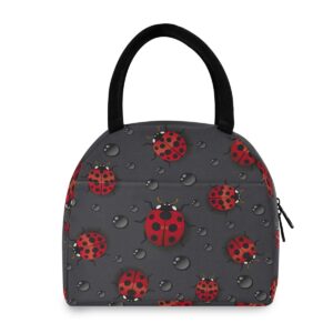 Blueangle Red Ladybugs Insulated Lunch Bag for Women,Lunch Holder Insulated Lunch Tote Bag,Student Thermal Bag and Lunch Cooler Box