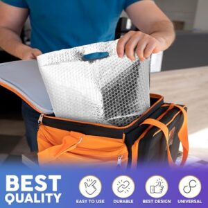 APQ Insulated Foil Bag with Handles, 12 x 10 x 9 Inches. 5 Pack Thermal Bags for Frozen Food. Metallized Foil Insulated Box Liners with Bubble Cushion. Insulated Shipping Bags for Food, Cosmetics