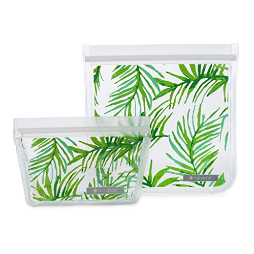 Full Circle Ziptuck Reusable Snack Bags – Multi-Use Leak-Free Food-Safe Storage Bags – BPA-Free – Set of 2,Palm Leaves