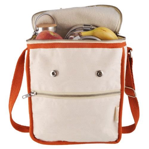 Wool Insulated Organic Cotton Lunch Bag - Orange Trim