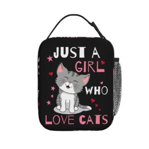 kaeddi cute cat lunch bag large capacity heat insulated lunch box leakproof durable portable reusable handbags thermal cooler tote bag, just a girl who loves cats (one size, black)