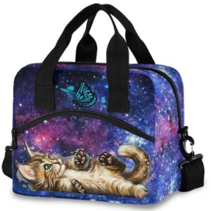 emelivor travel insulated lunch bag adult - galaxy cat butterfly lunch bags for women men lunch tote reusable meal prep lunch box cooler bag
