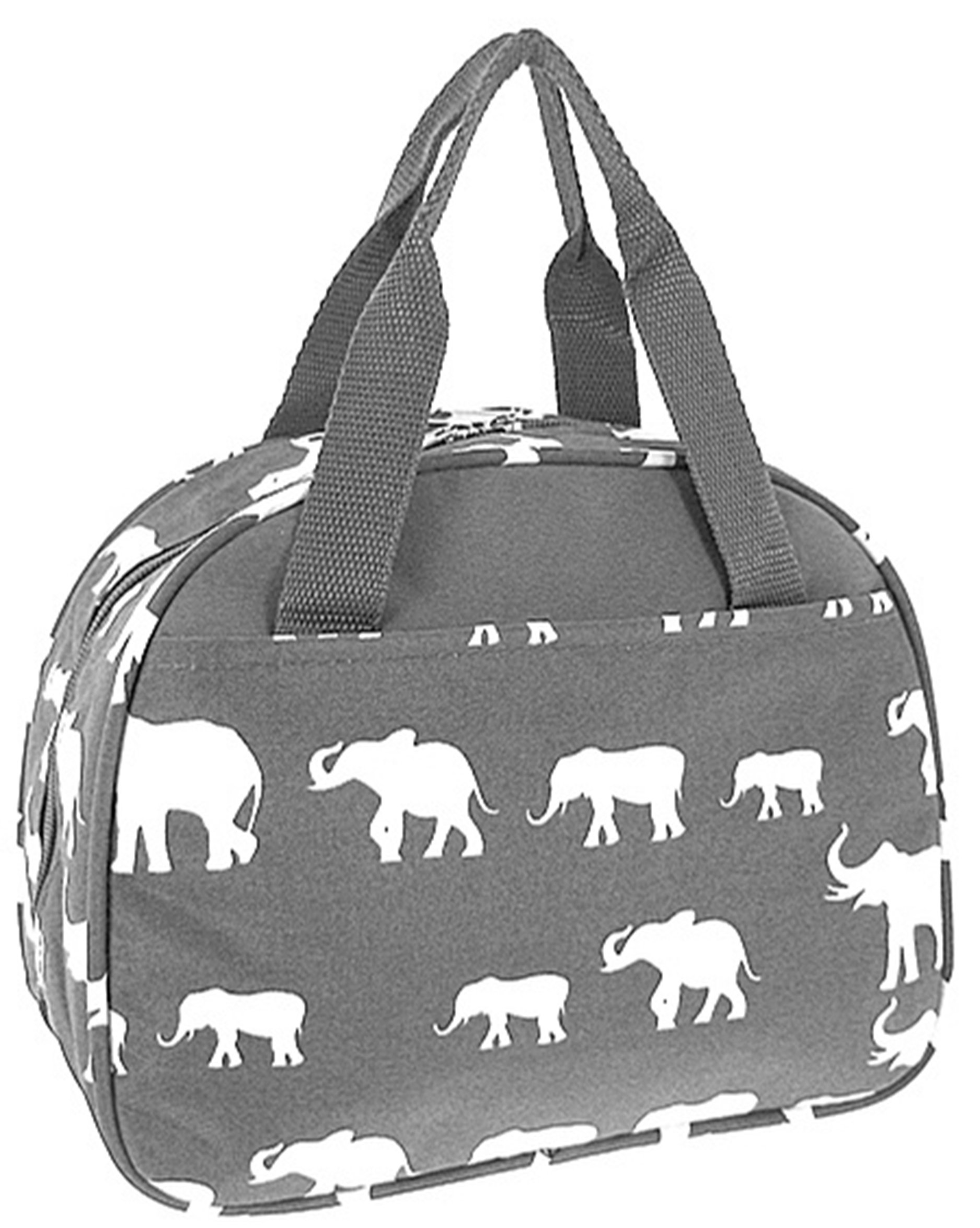 Elephant Print Insulated Lunch Bag Tote (Grey)