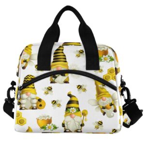 oarencol gnome bees honey insulated lunch tote bag reusable cooler lunch box with shoulder strap for work picnic school beach