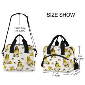 Oarencol Gnome Bees Honey Insulated Lunch Tote Bag Reusable Cooler Lunch Box with Shoulder Strap for Work Picnic School Beach