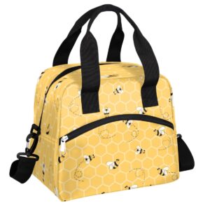 insulated lunch bag for women men honeycomb cute yellow bee lunch box reusable lunch cooler bag large lunch tote bag for work picnic travel school
