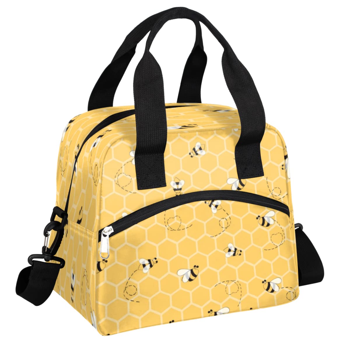 Insulated Lunch Bag for Women Men Honeycomb Cute Yellow Bee Lunch Box Reusable Lunch Cooler Bag Large Lunch Tote Bag for Work Picnic Travel School