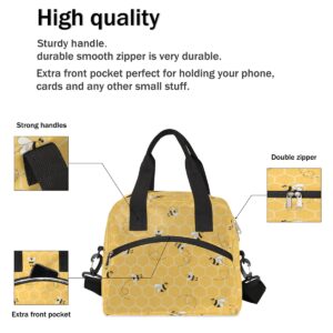 Insulated Lunch Bag for Women Men Honeycomb Cute Yellow Bee Lunch Box Reusable Lunch Cooler Bag Large Lunch Tote Bag for Work Picnic Travel School