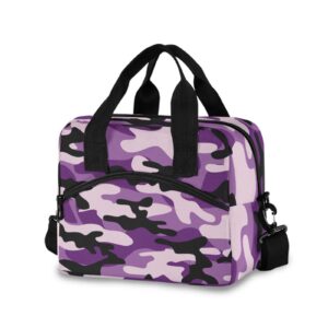 alaza black purple camo lunch bags for women leakproof crossbody lunch bag lunch cooler bag with shoulder strap(226be8k)