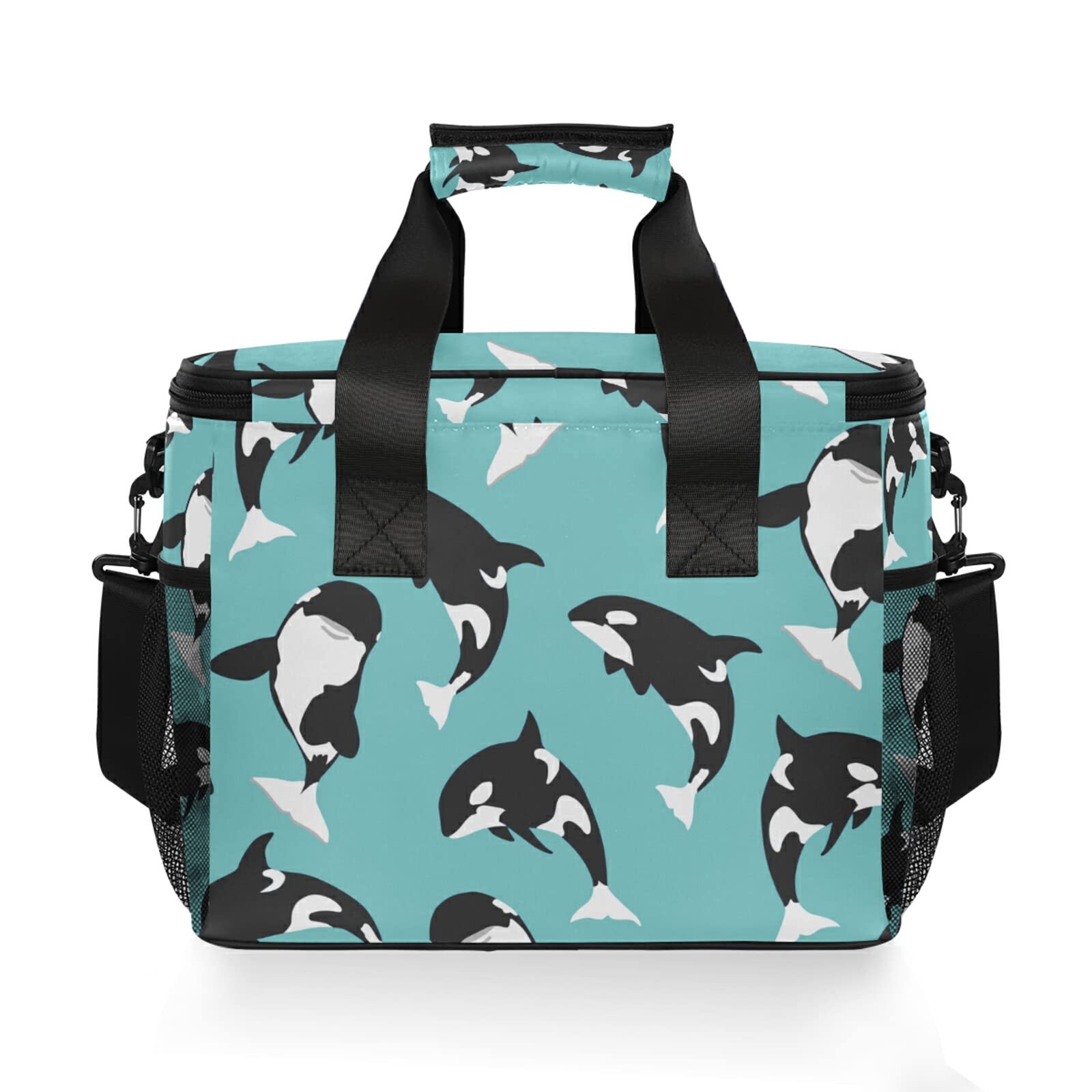 WELLDAY Lunch Bag Killer Whale Pattern Insulated Cooler Reusable Lunch Box with Shoulder Strap for Picnic Hiking