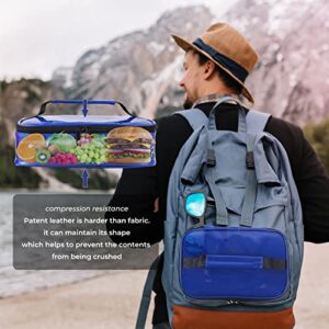 ONTESY Small Lunch Box for Men Women, Patent Leather Lunch Bag Thermal Insulated Mini Lunchbox Lunch Pail Reusable Food Container Snack Bag (Royal Blue)