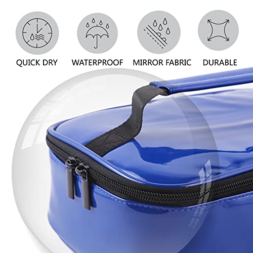 ONTESY Small Lunch Box for Men Women, Patent Leather Lunch Bag Thermal Insulated Mini Lunchbox Lunch Pail Reusable Food Container Snack Bag (Royal Blue)