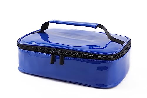 ONTESY Small Lunch Box for Men Women, Patent Leather Lunch Bag Thermal Insulated Mini Lunchbox Lunch Pail Reusable Food Container Snack Bag (Royal Blue)