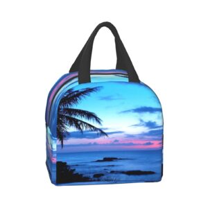ttlivevip funny palm trees insulated lunch bag for women cooler tote box leakproof reusable girls lunchbag office work school picnic portable blue ocean