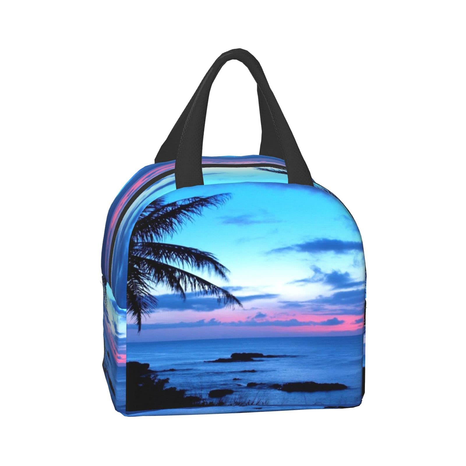 TTLIVEVIP Funny Palm Trees Insulated Lunch Bag for Women Cooler Tote Box Leakproof Reusable Girls Lunchbag Office Work School Picnic Portable Blue Ocean