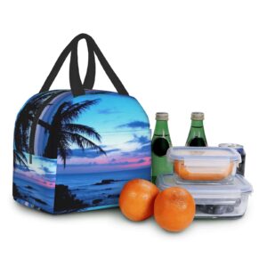 TTLIVEVIP Funny Palm Trees Insulated Lunch Bag for Women Cooler Tote Box Leakproof Reusable Girls Lunchbag Office Work School Picnic Portable Blue Ocean