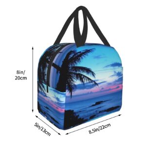 TTLIVEVIP Funny Palm Trees Insulated Lunch Bag for Women Cooler Tote Box Leakproof Reusable Girls Lunchbag Office Work School Picnic Portable Blue Ocean