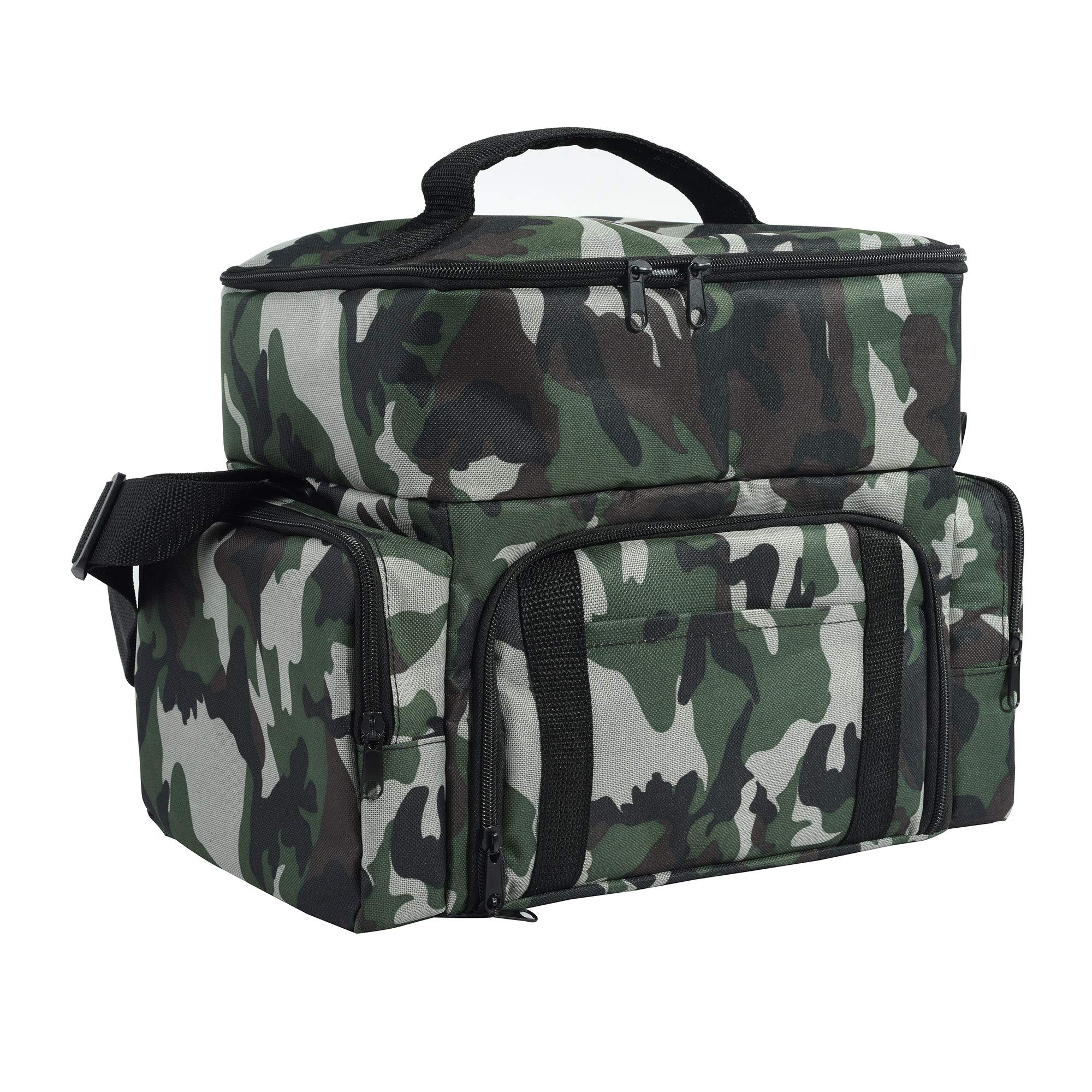 FH Group E-Z Travel™ Lined Print Lunch Cooler Bag - Reusable Lunch Box for Work, Picnics, and Camping Dark