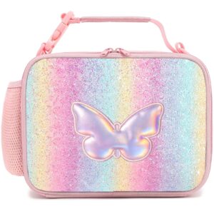 hairao butterfly lunch box for girls kids rainbow lunch bag waterproof thermal insulated cooler bag for girls kids toddlers teens school gift