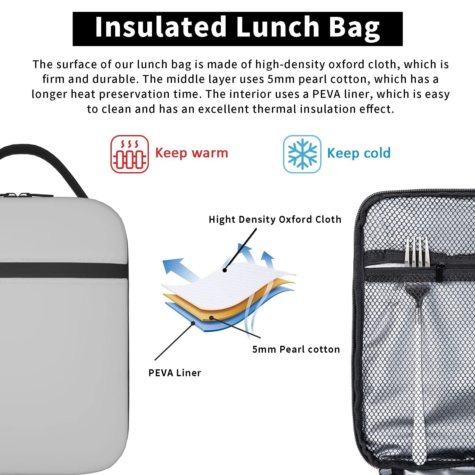 Algranben Gray Lunch Bags Grey Insulated Lunch Box for Teens Women Premium Thermal Tote Cooler with Side Pockets