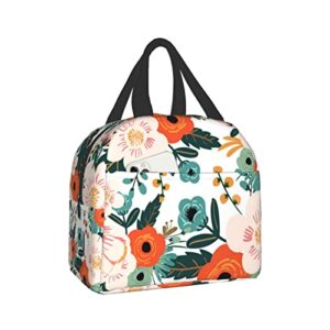 canesert lunch bag with pocket for teen colorful floral insulated lunch box cooler thermal waterproof reusable tote bag for women travel work hiking picnic