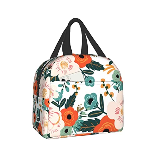 Canesert Lunch Bag with Pocket for Teen Colorful Floral Insulated Lunch Box Cooler Thermal Waterproof Reusable Tote Bag for Women Travel Work Hiking Picnic