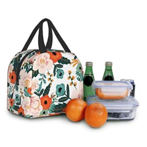 Canesert Lunch Bag with Pocket for Teen Colorful Floral Insulated Lunch Box Cooler Thermal Waterproof Reusable Tote Bag for Women Travel Work Hiking Picnic