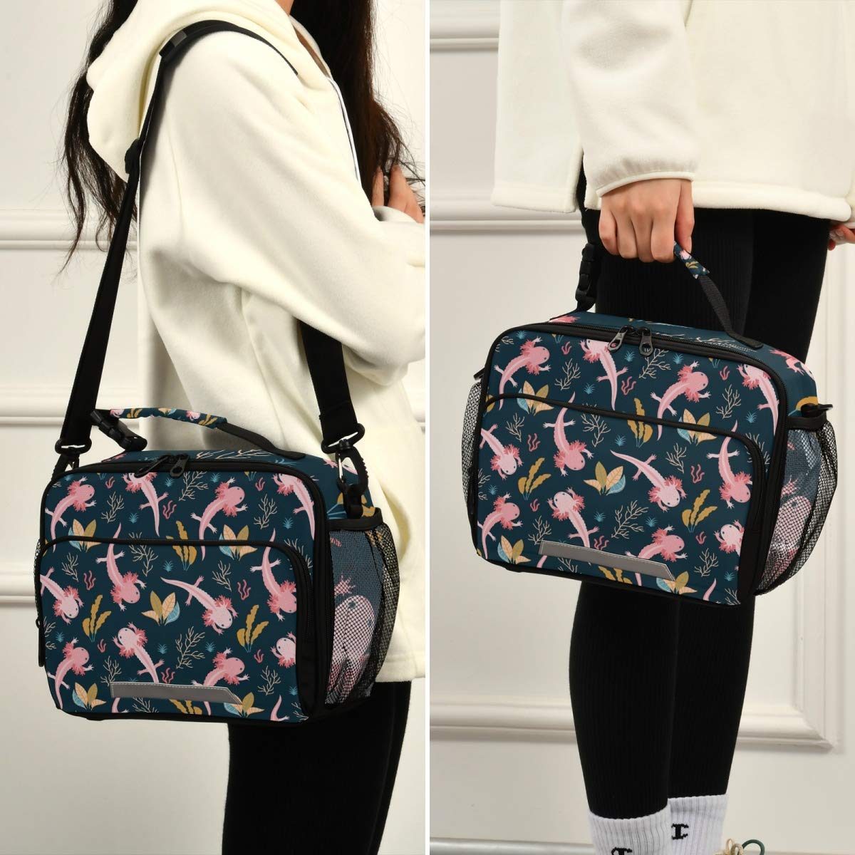 Axolotl Lunch Bag, Reusable Cooler Lightweight Tote Bag for Men, Women, Lunch box with Adjustable & Removable Shoulder Strap