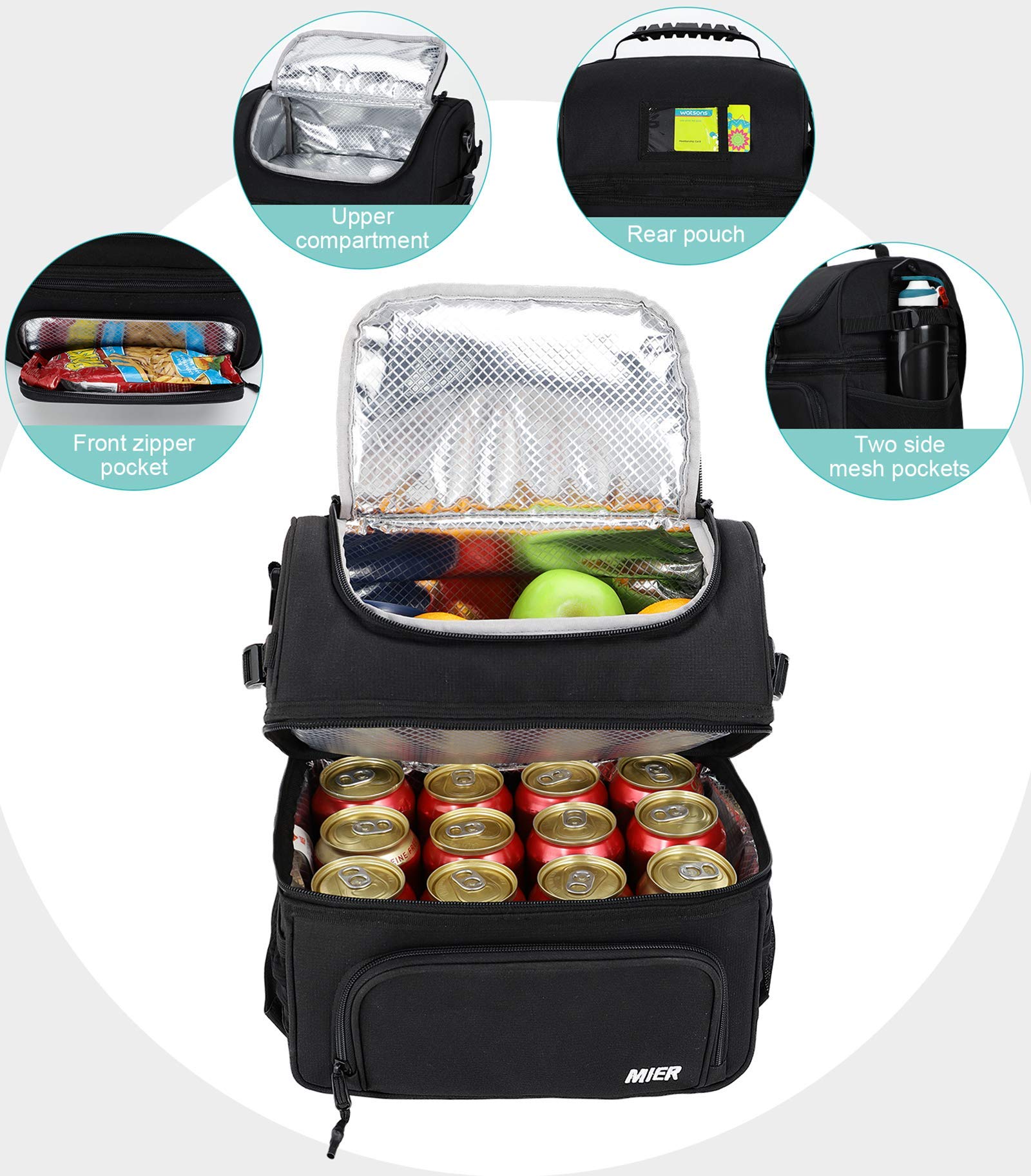 MIER Dual Compartment Lunch Bag Tote with Shoulder Strap with Long Lasting Freezer Pack