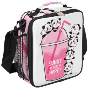 panda insulated lunch bag, animal cocktail lunch box for kids reusable container organizer tote bag cooler thermal handbag with adjustable shoulder strap for boys girls school daycare picnic beach