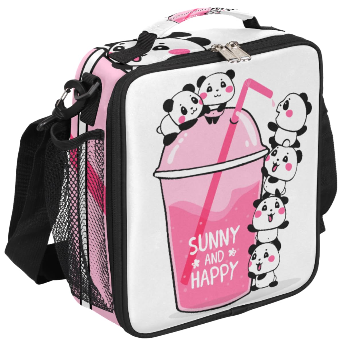 Panda Insulated Lunch Bag, Animal Cocktail Lunch Box for Kids Reusable Container Organizer Tote Bag Cooler Thermal Handbag with Adjustable Shoulder Strap for Boys Girls School Daycare Picnic Beach