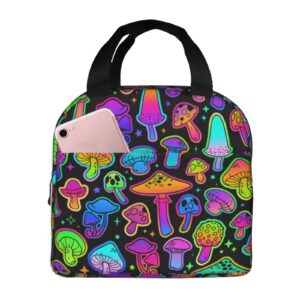 psychedelic magic mushrooms 60s hippie reusable insulated lunch bag for women men waterproof tote lunch box thermal cooler lunch tote bag for work office travel picnic