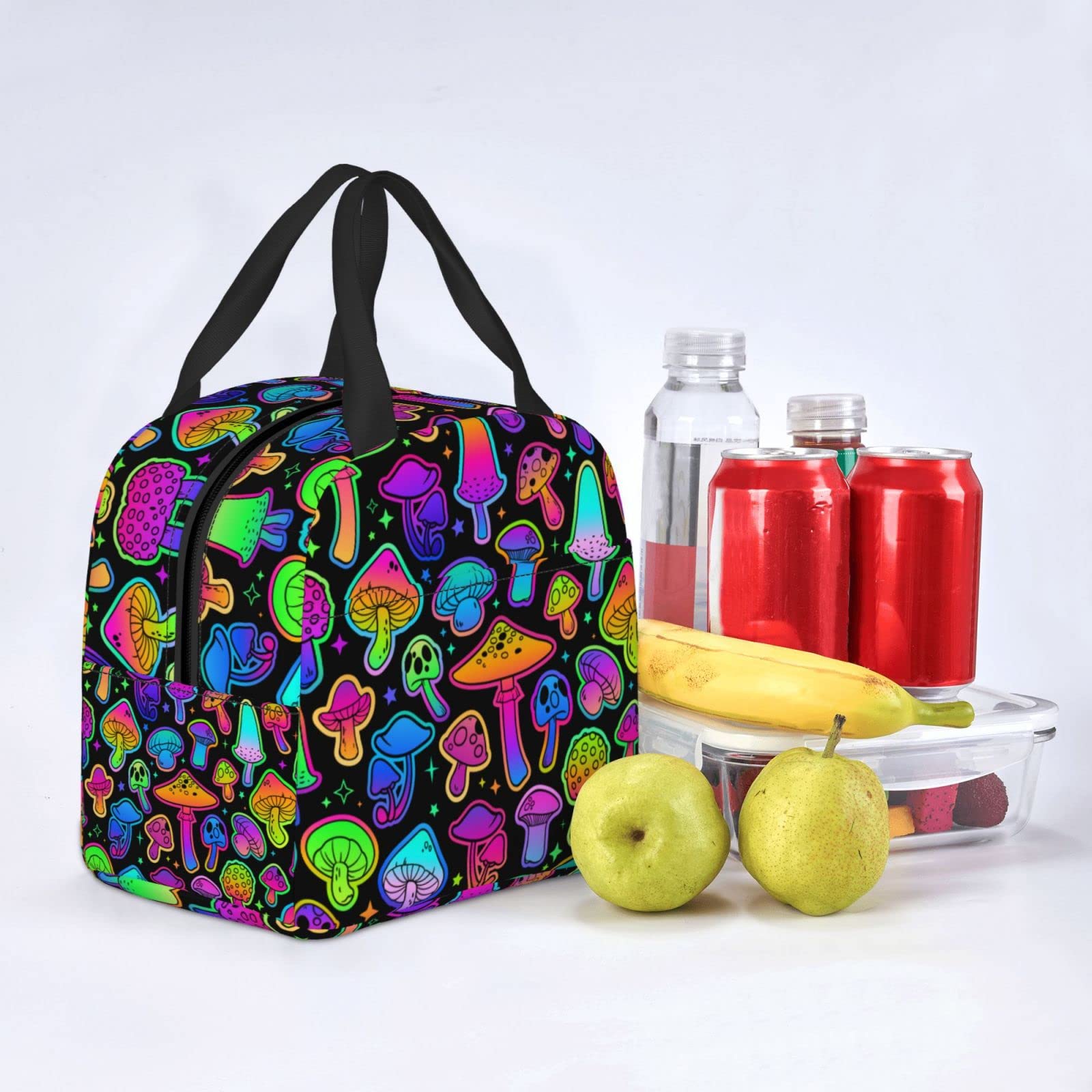 Psychedelic Magic Mushrooms 60s Hippie Reusable Insulated Lunch Bag For Women Men Waterproof Tote Lunch Box Thermal Cooler Lunch Tote Bag For Work Office Travel Picnic