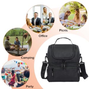 BesyPro Insulated Dual Compartment Lunch Bag for Women Men,Leakproof Cooler Food Bag with Shoulder Strap for Unisex Adult,Thermal Bento Lunch Bag for Work,Picnic,Beach Black