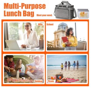 Large Lunch Bag for Women/Men,24-Can (15L) Insulated Lunch Box for Office Work Picnic Beach,Reusable Leak Proof Cooler Cooling Lunch Tote Bag with Adjustable Shoulder Strap (Grey)