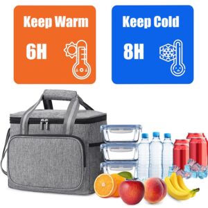 Large Lunch Bag for Women/Men,24-Can (15L) Insulated Lunch Box for Office Work Picnic Beach,Reusable Leak Proof Cooler Cooling Lunch Tote Bag with Adjustable Shoulder Strap (Grey)