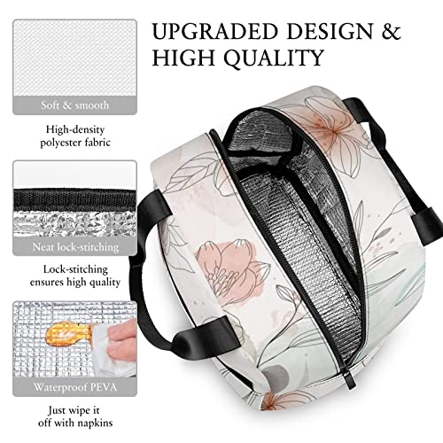 Floral Lunch Bag for Women Men, Insulated Meal Bag, Lunch Tote Bag for Work Outdoor