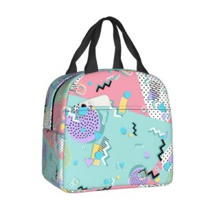 jshxjbwr memphis hipster style 80s-90s portable lunch bag for women men insulated cooler tote bag reusable lunch box for travel picnic work hiking office